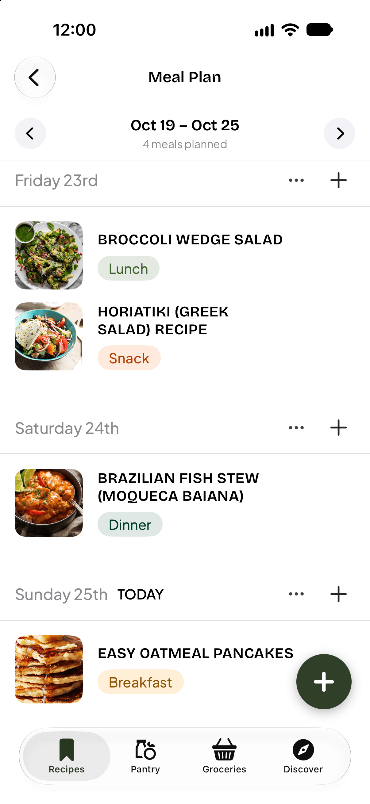 Weekly meal plan with breakfast, lunch and dinner